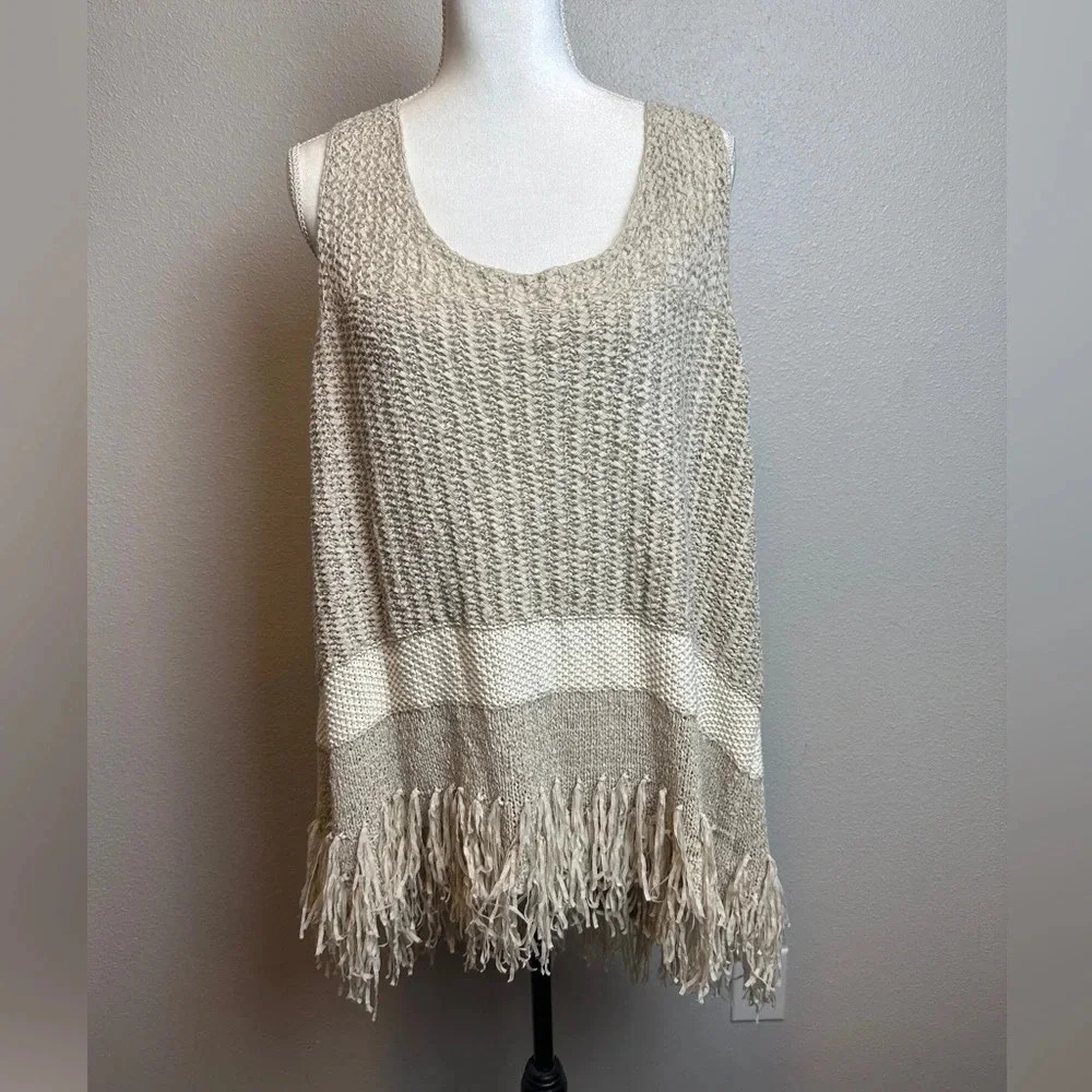 NWTs Lane Bryant Top Womens Plus 22/24 Beige Open Knit Tank Boho Casual Ladies - Picture 1 of 14
